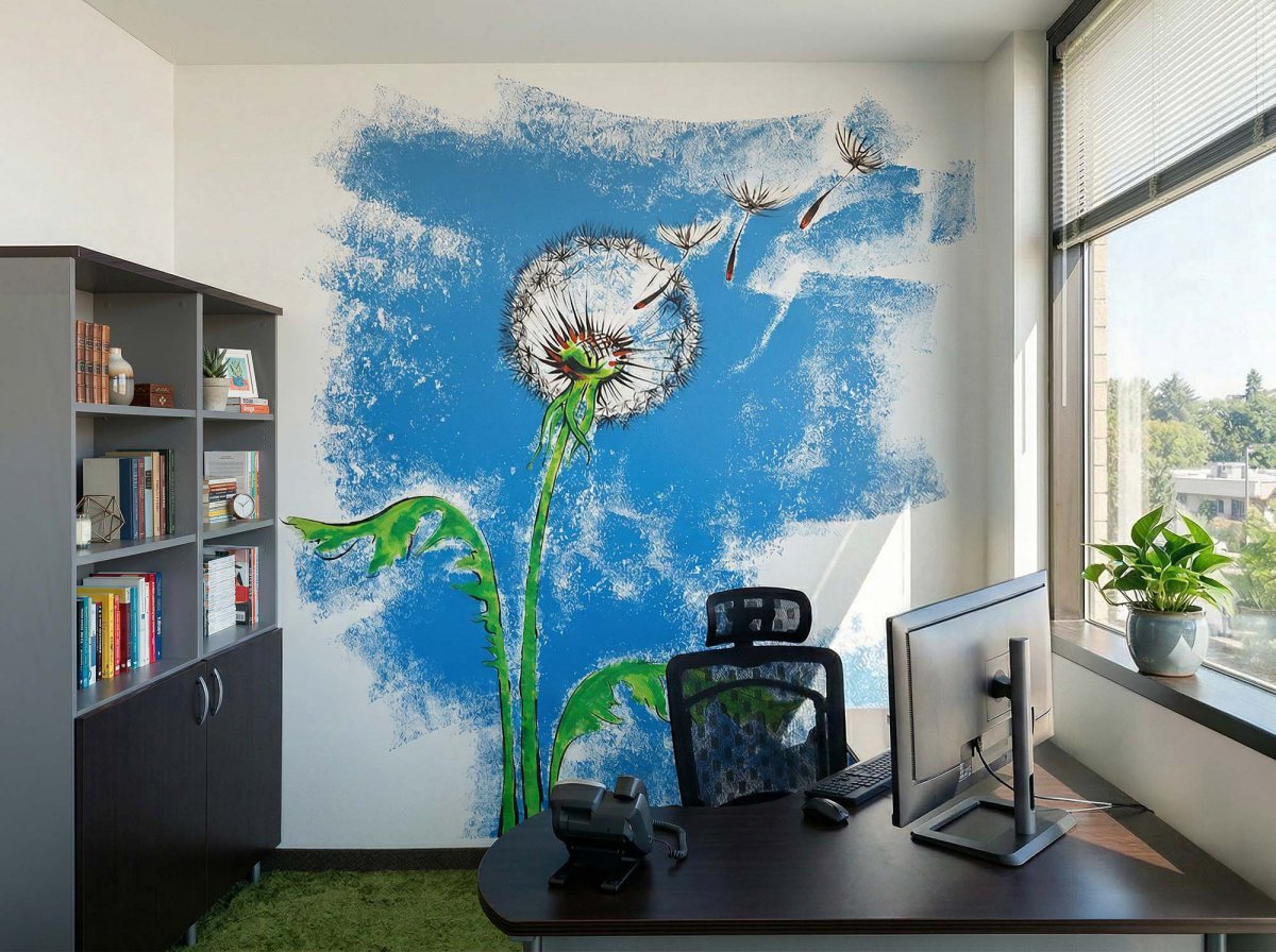 Dandelion mural in an office interior